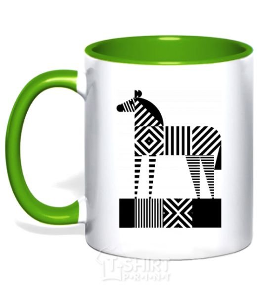 Mug with a colored handle Geometric zebra kelly-green фото