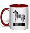 Mug with a colored handle Geometric zebra red фото