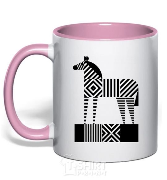 Mug with a colored handle Geometric zebra light-pink фото