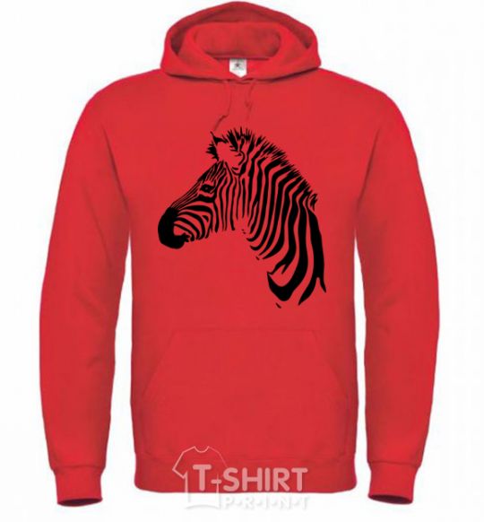 Men`s hoodie A zebra with a mane bright-red фото