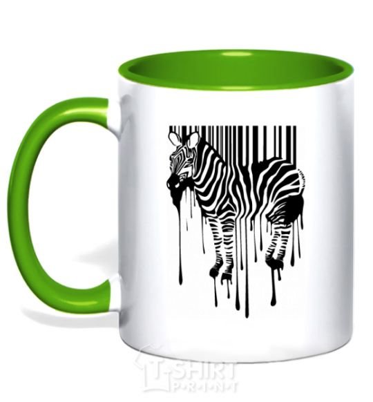 Mug with a colored handle Zebra stroke kelly-green фото