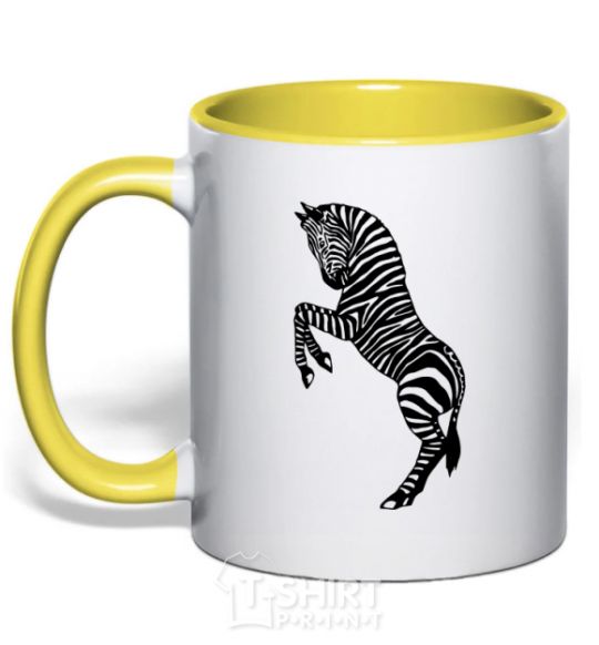 Mug with a colored handle Zebra on two legs yellow фото