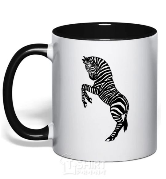 Mug with a colored handle Zebra on two legs black фото
