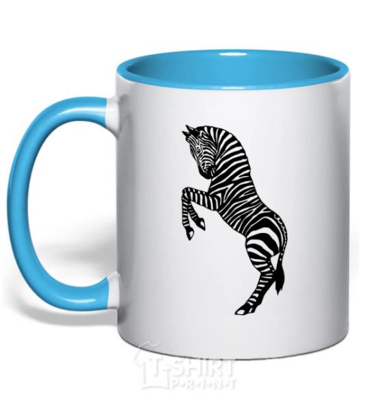 Mug with a colored handle Zebra on two legs sky-blue фото