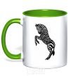 Mug with a colored handle Zebra on two legs kelly-green фото