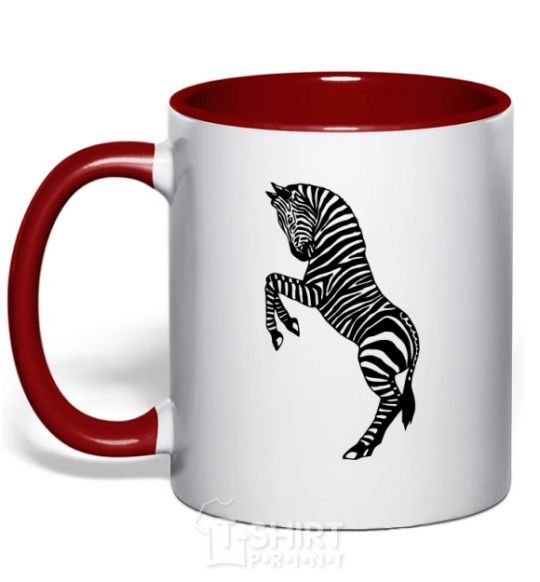 Mug with a colored handle Zebra on two legs red фото