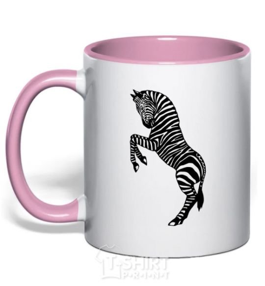 Mug with a colored handle Zebra on two legs light-pink фото