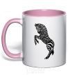 Mug with a colored handle Zebra on two legs light-pink фото