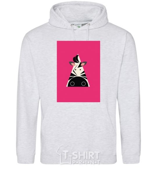 Men`s hoodie A zebra in a raspberry rectangle. sport-grey фото