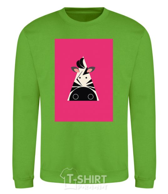 Sweatshirt A zebra in a raspberry rectangle. orchid-green фото