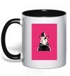 Mug with a colored handle A zebra in a raspberry rectangle. black фото