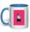 Mug with a colored handle A zebra in a raspberry rectangle. royal-blue фото