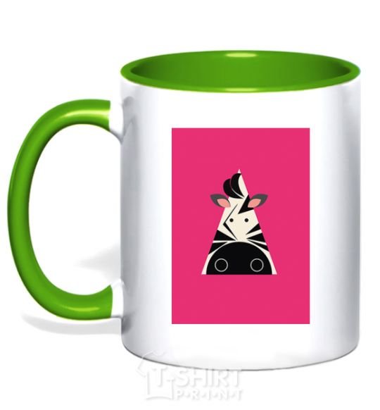 Mug with a colored handle A zebra in a raspberry rectangle. kelly-green фото