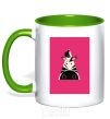 Mug with a colored handle A zebra in a raspberry rectangle. kelly-green фото