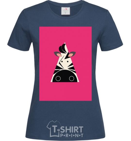 Women's T-shirt A zebra in a raspberry rectangle. navy-blue фото