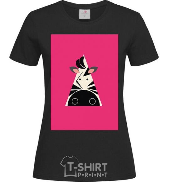 Women's T-shirt A zebra in a raspberry rectangle. black фото