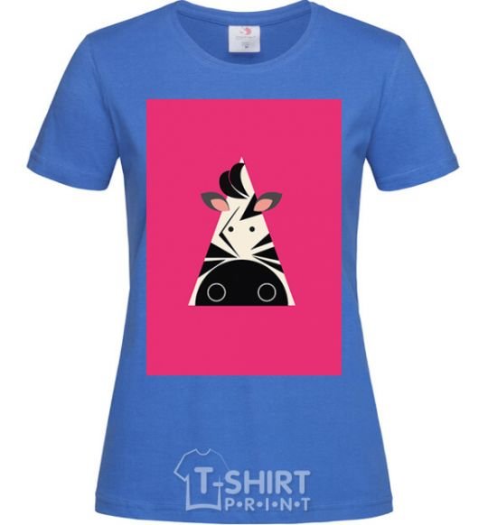 Women's T-shirt A zebra in a raspberry rectangle. royal-blue фото