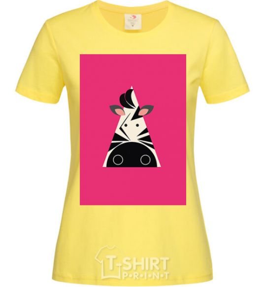 Women's T-shirt A zebra in a raspberry rectangle. cornsilk фото