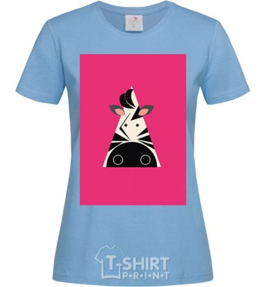 Women's T-shirt A zebra in a raspberry rectangle. sky-blue фото