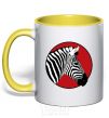 Mug with a colored handle A zebra in a red circle yellow фото