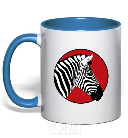 Mug with a colored handle A zebra in a red circle royal-blue фото