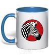 Mug with a colored handle A zebra in a red circle royal-blue фото