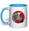 Mug with a colored handle A zebra in a red circle sky-blue фото