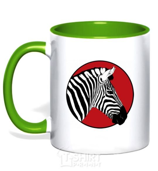 Mug with a colored handle A zebra in a red circle kelly-green фото