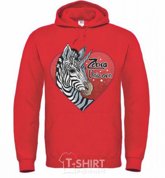 Men`s hoodie Zebra unicorn bright-red фото