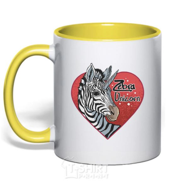 Mug with a colored handle Zebra unicorn yellow фото