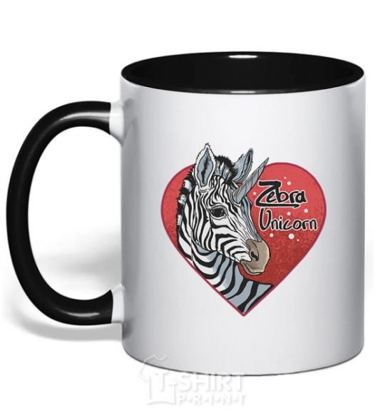 Mug with a colored handle Zebra unicorn black фото