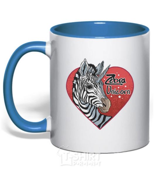 Mug with a colored handle Zebra unicorn royal-blue фото