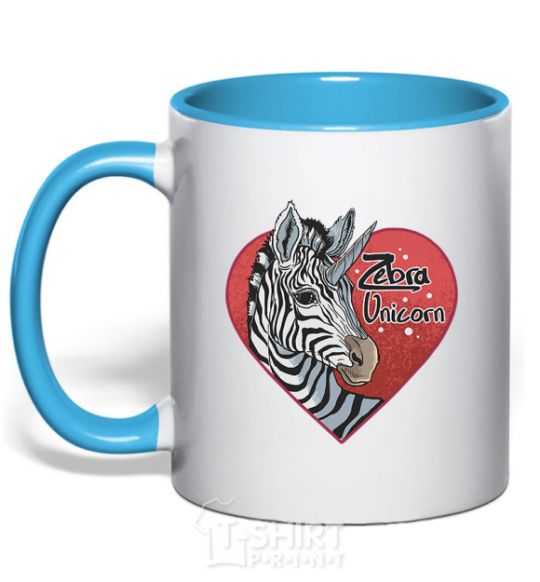 Mug with a colored handle Zebra unicorn sky-blue фото