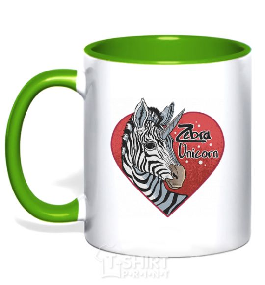 Mug with a colored handle Zebra unicorn kelly-green фото