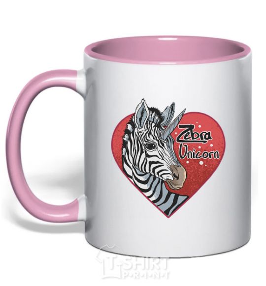 Mug with a colored handle Zebra unicorn light-pink фото