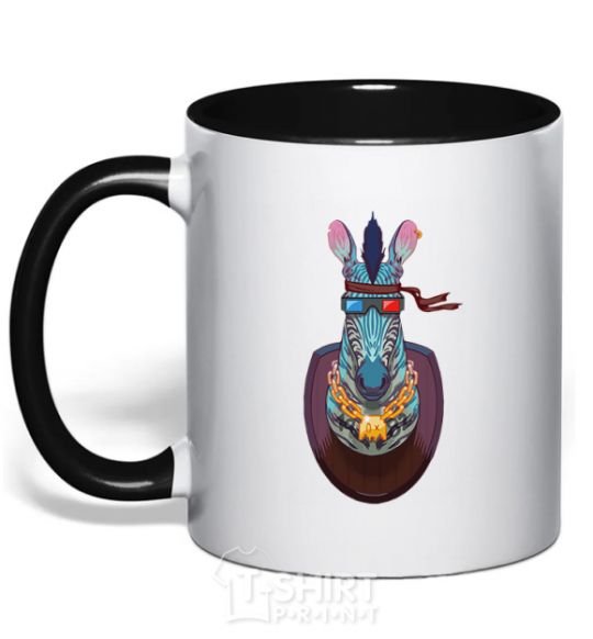 Mug with a colored handle Zebra head trophy black фото
