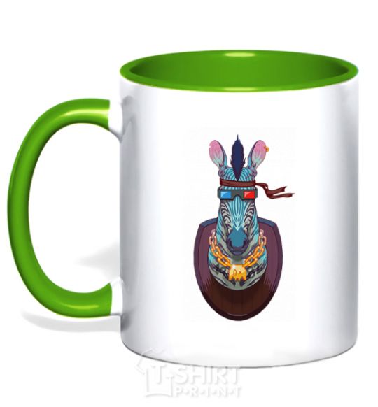 Mug with a colored handle Zebra head trophy kelly-green фото