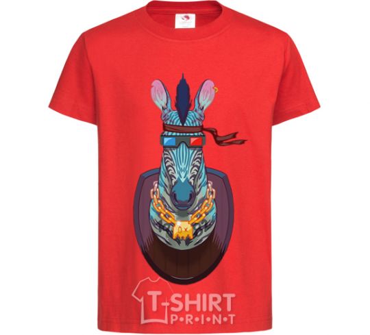 Kids T-shirt Zebra head trophy red фото