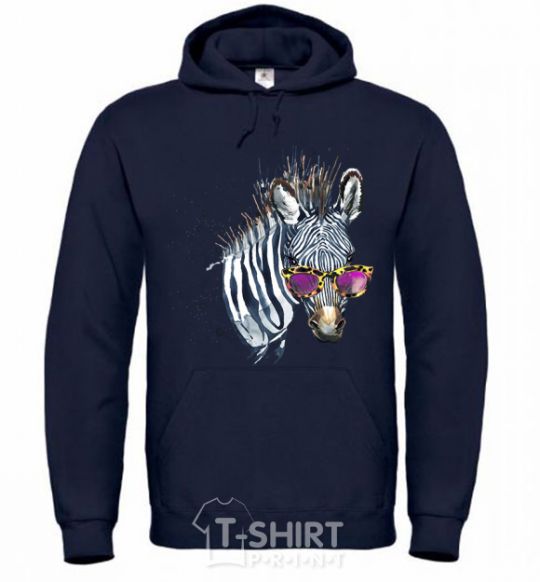 Men`s hoodie A zebra with glasses navy-blue фото