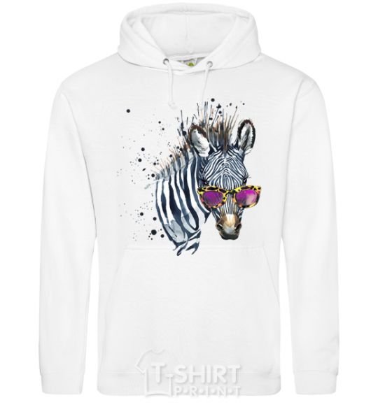 Men`s hoodie A zebra with glasses White фото