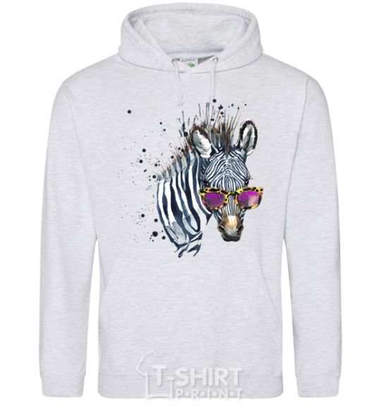 Men`s hoodie A zebra with glasses sport-grey фото