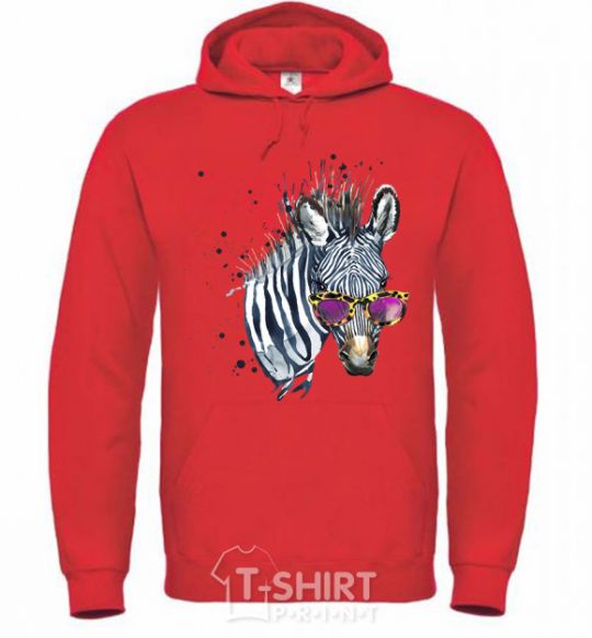 Men`s hoodie A zebra with glasses bright-red фото