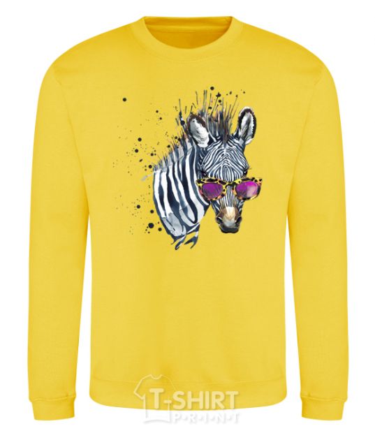 Sweatshirt A zebra with glasses yellow фото