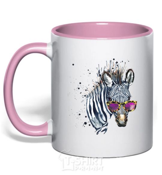 Чашка с цветной ручкой Зебра в очках Нежно розовый фото