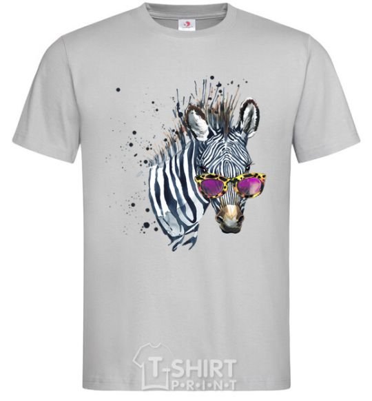 Men's T-Shirt A zebra with glasses grey фото