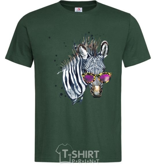 Men's T-Shirt A zebra with glasses bottle-green фото