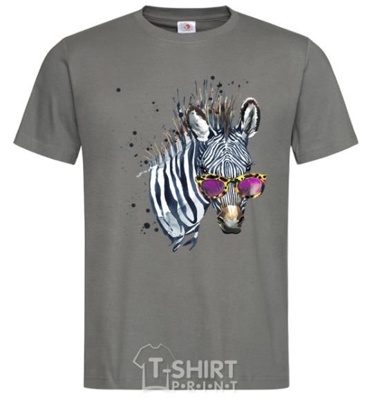 Men's T-Shirt A zebra with glasses dark-grey фото