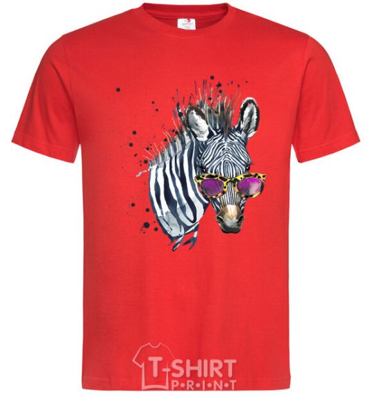 Men's T-Shirt A zebra with glasses red фото