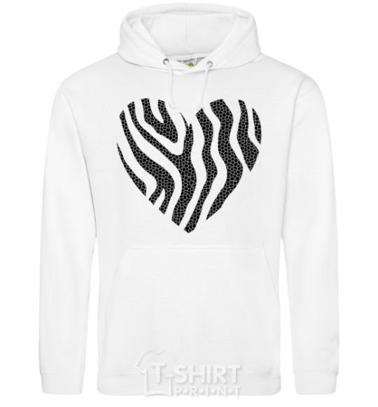 Men`s hoodie Heart zebra cracks White фото