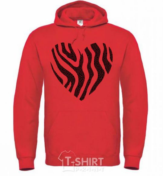 Men`s hoodie Heart zebra cracks bright-red фото